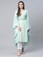 Ahalyaa Women Sea Green Crepe Printed Kaftan Kurta | Grocsy