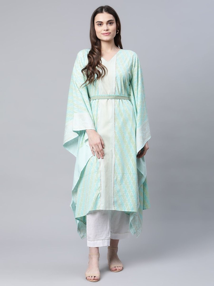 Ahalyaa Women Sea Green Crepe Printed Kaftan Kurta | Grocsy