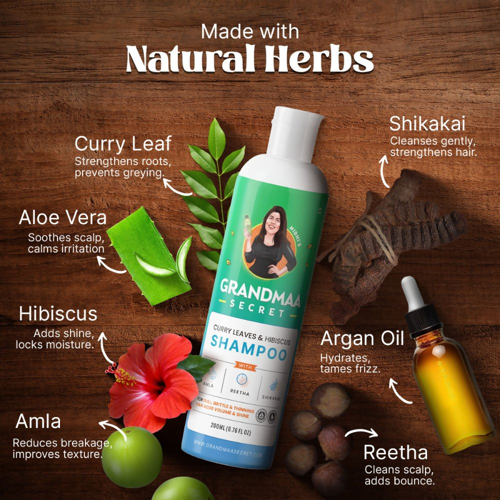 Nidhi'S Grandmaa Secret Curry Leaf & Hibiscus Shampoo | Grocsy