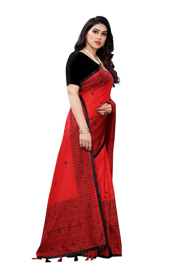Vamika Red Sana Silk Printed Saree (Nihal Red) | Grocsy