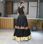 Yash Enterprise Black Rayon Cotton Embroidery Semi Stitched Navratri Top Chaniya Choli | Grocsy