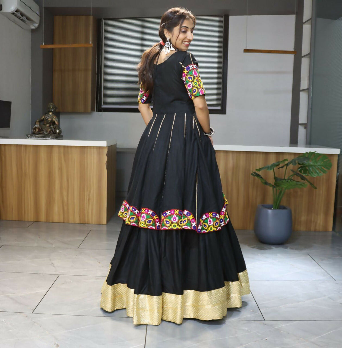 Yash Enterprise Black Rayon Cotton Embroidery Semi Stitched Navratri Top Chaniya Choli | Grocsy
