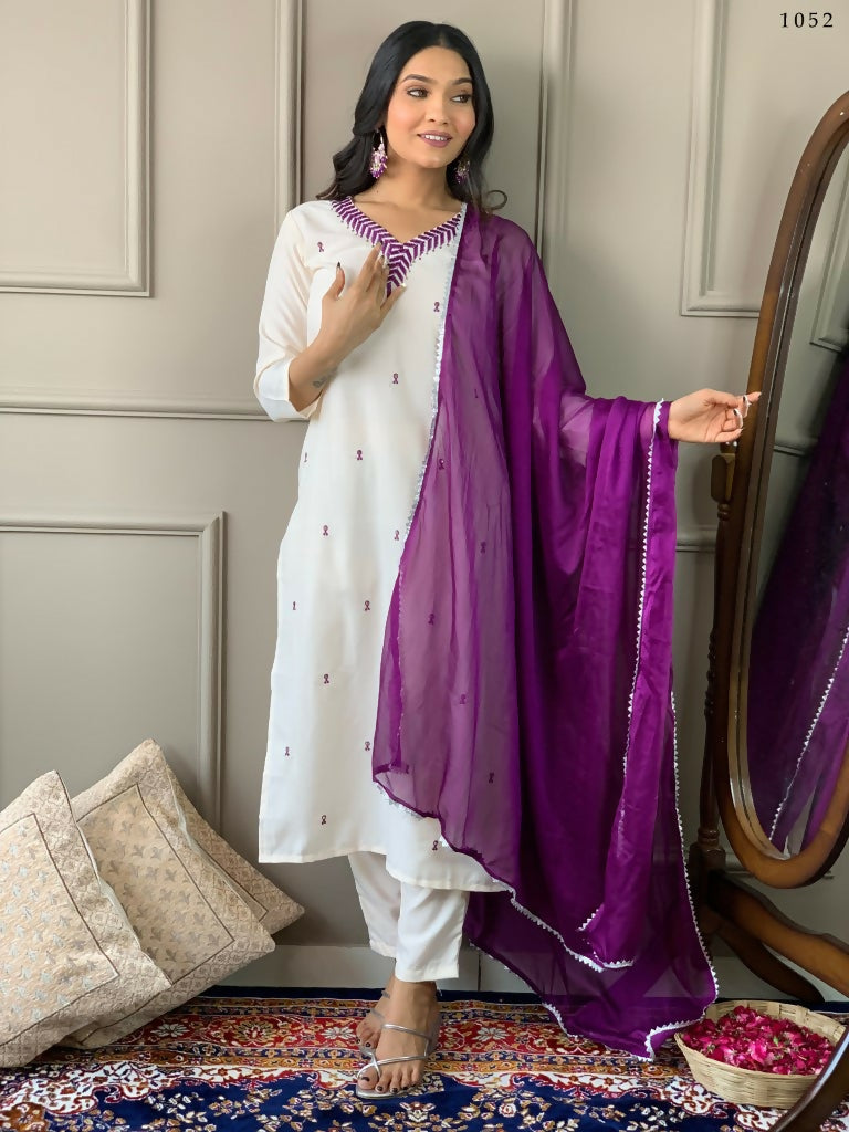 Partywear Designer Ryon Slub Black Stitched Suit With Dupatta - Tanisha | Grocsy