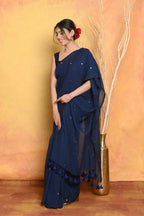 Very Much Indian Pure Mul Cotton Handloom Saree - Dark Blue | Grocsy