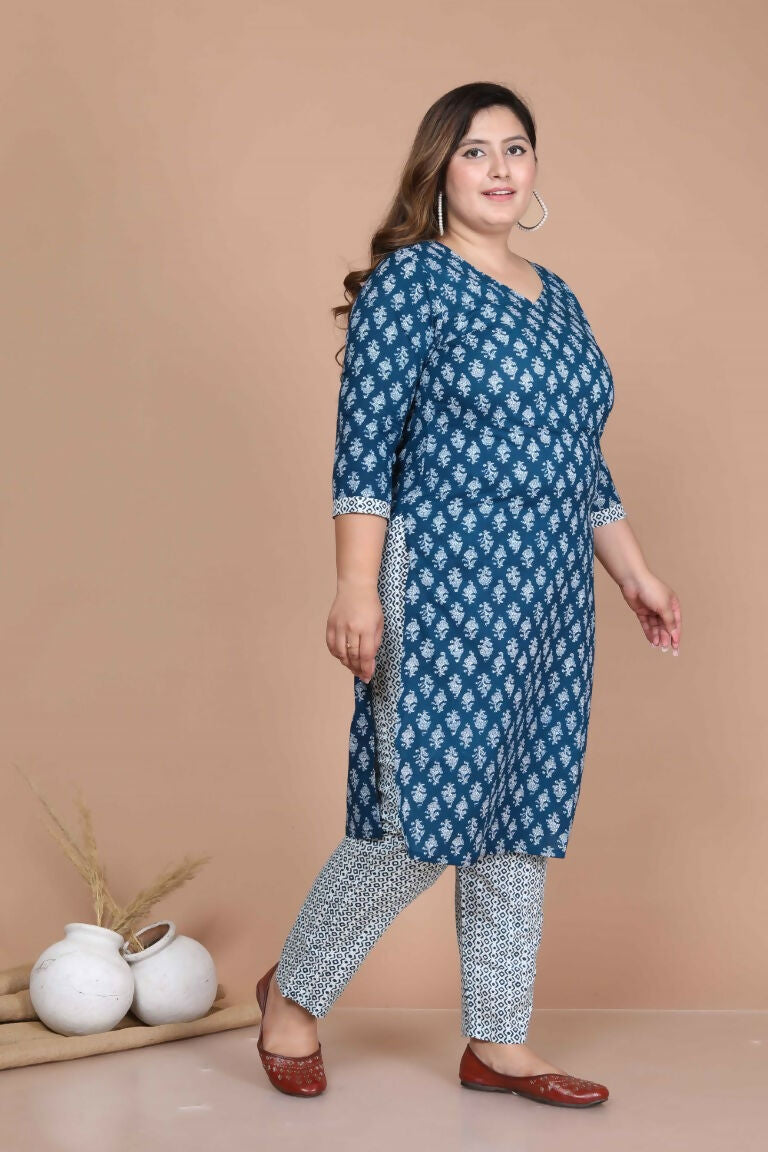 Miravan Women's Plus Size Pure Cotton Straight Kurta And Palazzo Set | Grocsy