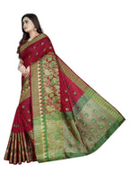 Vamika Banarasi Jaquard Red Weaving Saree With Green Blouse | Grocsy