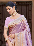 Sangam Prints Lavender Kanjivaram Silk Woven Work Traditional Saree | Grocsy