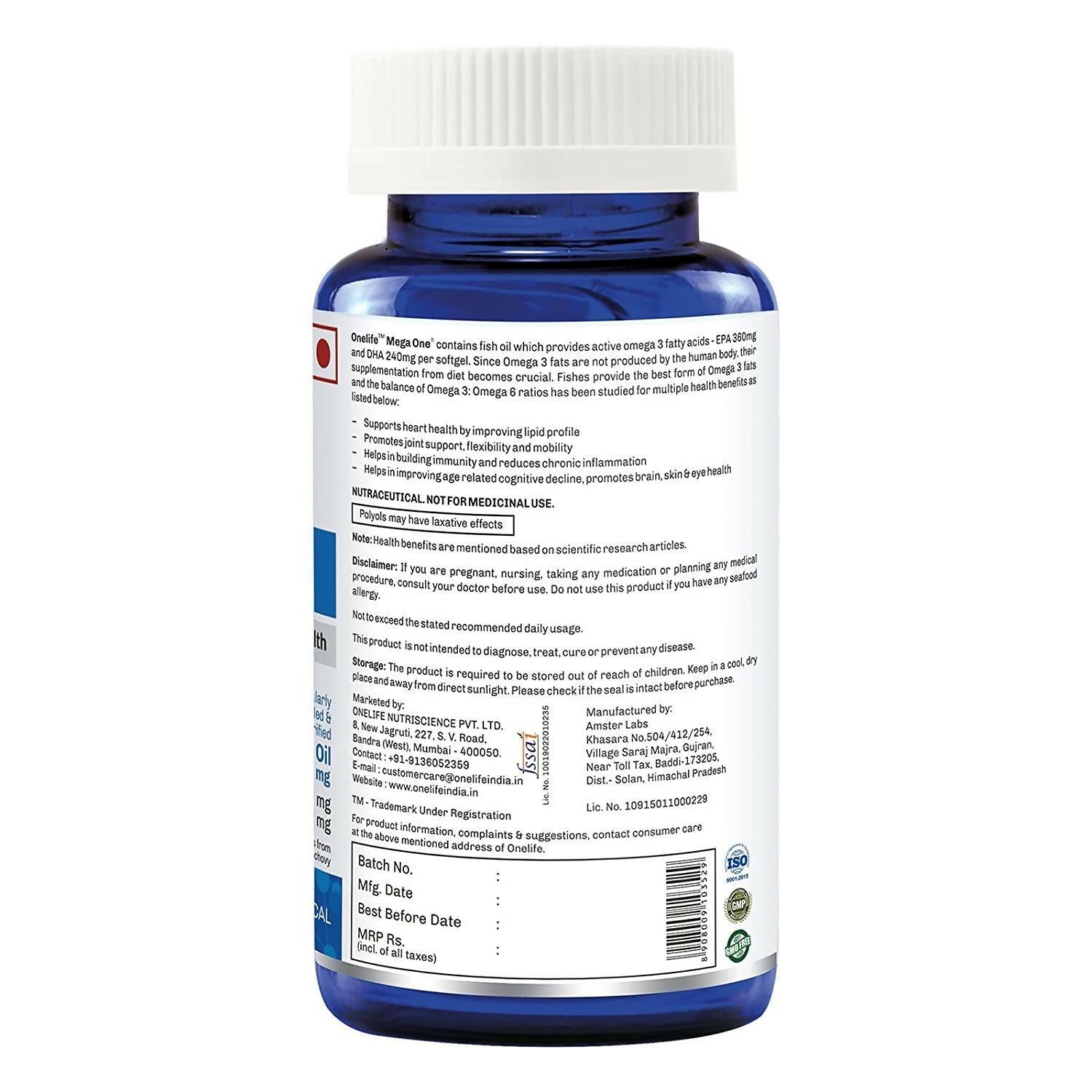 Onelife Mega One Fish Oil Omega 3 Fish Oil Softgels | Grocsy