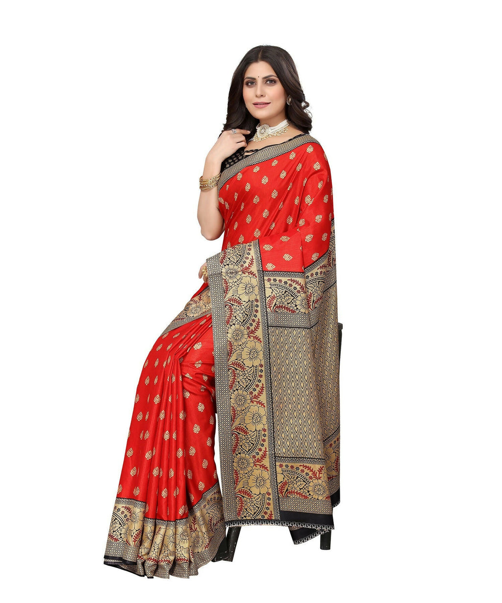 Vamika Red Printed Art Silk Saree | Grocsy