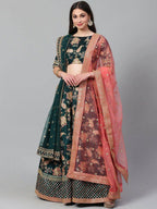 Tulsi Art Green Semi-Stitched Myntra Lehenga & Unstitched Blouse With 2 Dupattas | Grocsy