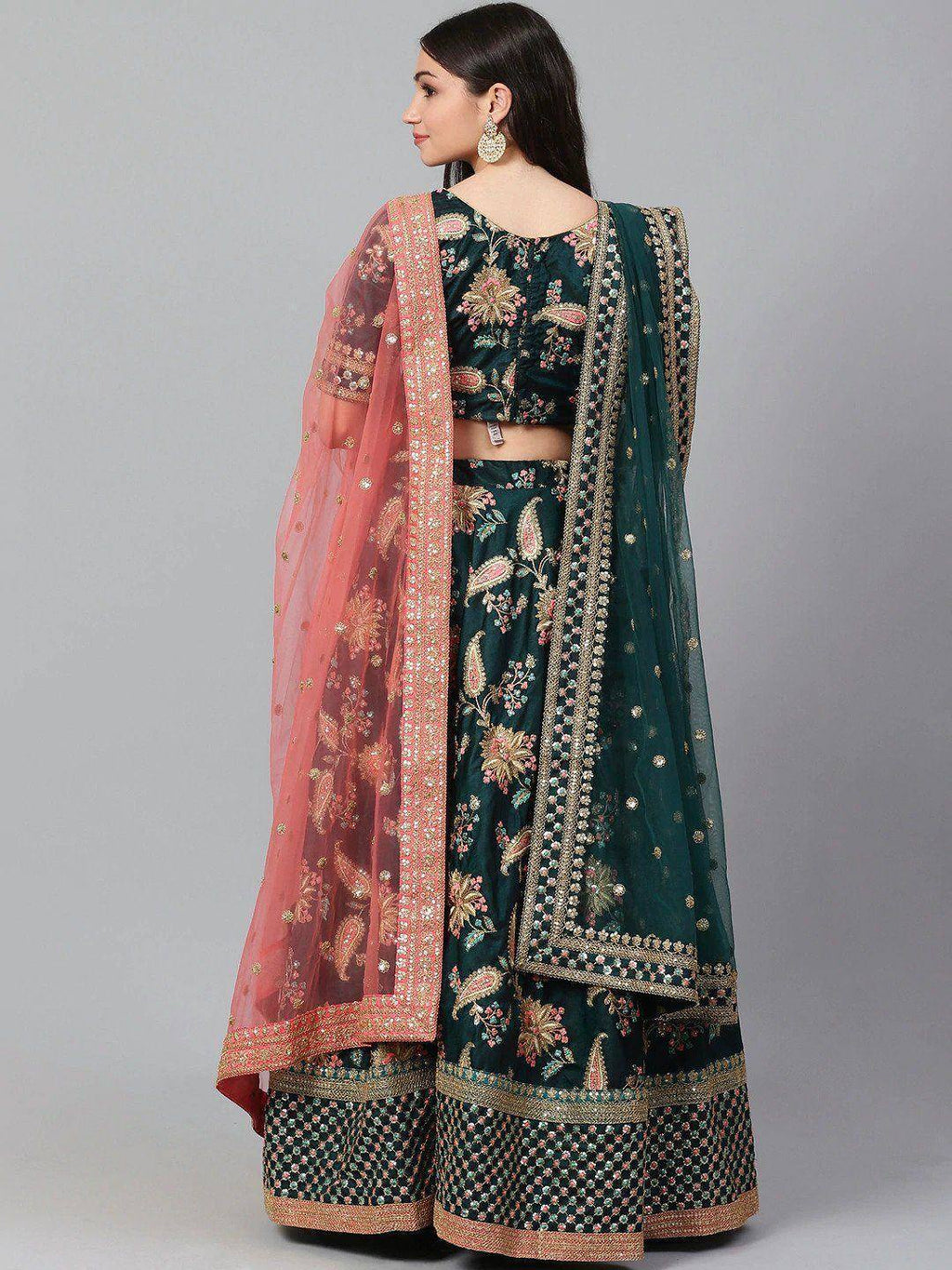 Tulsi Art Green Semi-Stitched Myntra Lehenga & Unstitched Blouse With 2 Dupattas | Grocsy