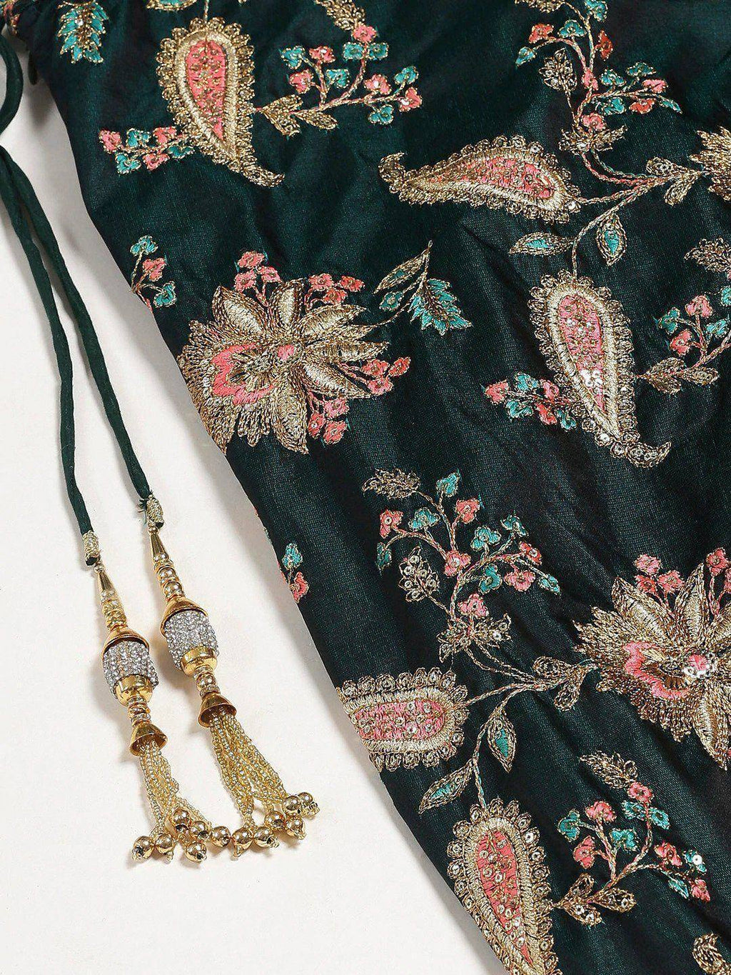 Tulsi Art Green Semi-Stitched Myntra Lehenga & Unstitched Blouse With 2 Dupattas | Grocsy