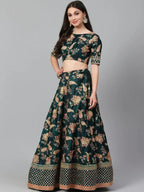 Tulsi Art Green Semi-Stitched Myntra Lehenga & Unstitched Blouse With 2 Dupattas | Grocsy