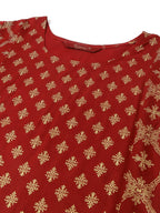 Maroon & Gold-Toned Viscose Rayon Ethnic Motifs Printed Kurta - Mamta | Grocsy