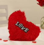 Tied Ribbons Valentine Gift With Heart Shape Pillow Fur Cushion (Red) | Grocsy