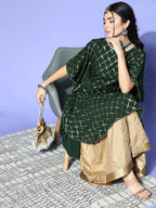 Janasya Women Green Checked New Age Kaftan Kurta | Grocsy