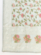 Green Organza Floral Embroidered Saree with Unstitched Blouse Piece - Roozal | Grocsy