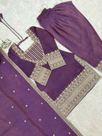 Teeya Creation Mauve Purple Afghani Salwar Suit Set With Elegant Zari Border | Grocsy