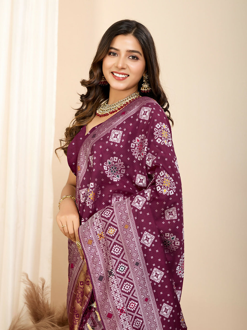 Wine Soft Silk Woven Meenakari Designer Saree - Vedanti | Grocsy