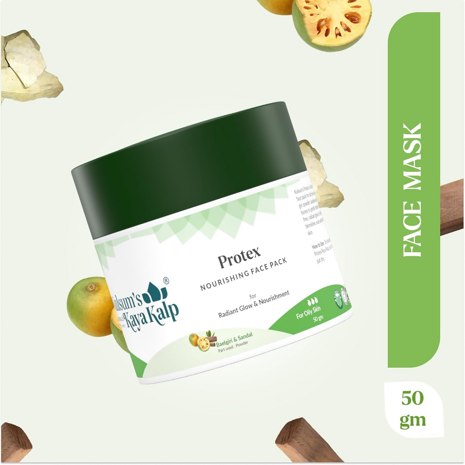 Kulsum's Kaya Kalp Protex Nourishing Face Pack With Baelgiri & Sandalwood | Grocsy