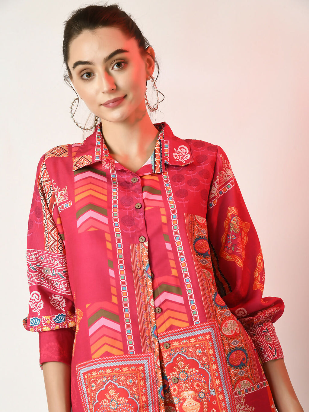 Myshka Women's Pink Printed Shirt With Trousers | Grocsy