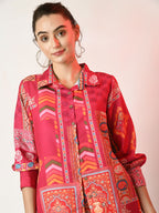 Myshka Women's Pink Printed Shirt With Trousers | Grocsy