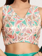 Joban Fashion Pink Jacquard Padded Blouse With V Neck Sleeveless | Grocsy