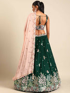 House of Panchhi Green Georgette Sequins and thread embroidery Lehenga choli & Dupatta | Grocsy