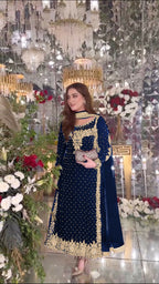 Joban Fashion Blue Velvet Sequence Embroidery Work Kurta Set | Grocsy