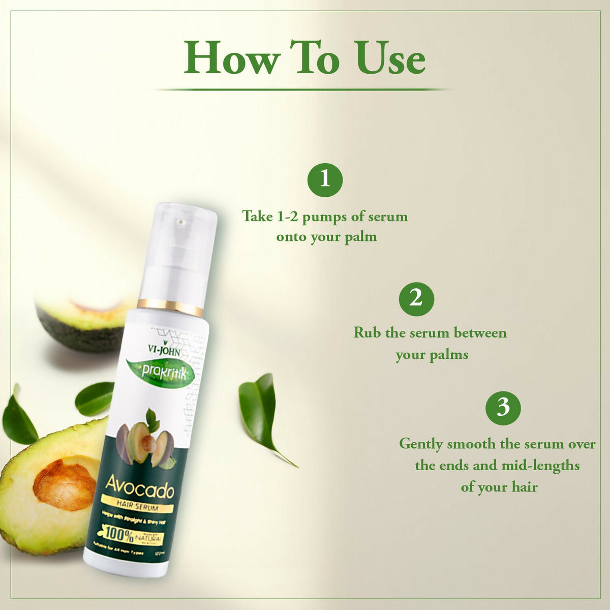 VI-JOHN Prakritik Avocado Hair serum Prevents dryness & Adds shine, 100% Natural Bio-Actives | Grocsy