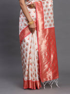 Shree Shyam Fashion Banarasi Silk Red & White Saree | Grocsy