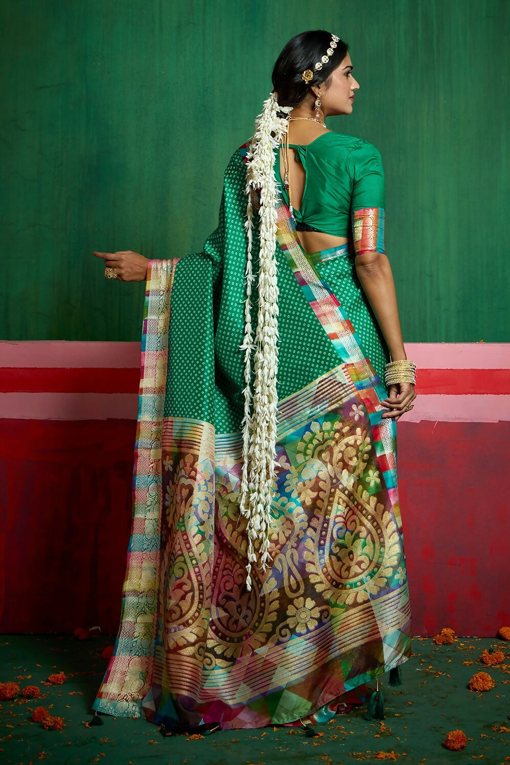 Joban Fashion Tushar Silk Bottle Green Colored With Zari Border And Designer Pallu Saree | Grocsy