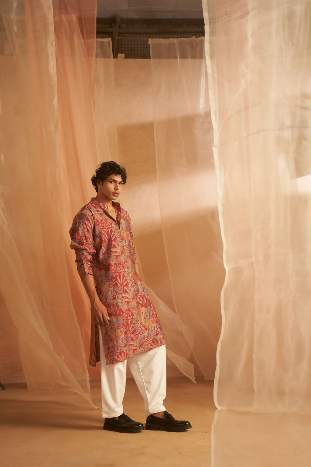 Pink Modal Silk Designer Printed Men's Kurta Set - Mahotsav | Grocsy