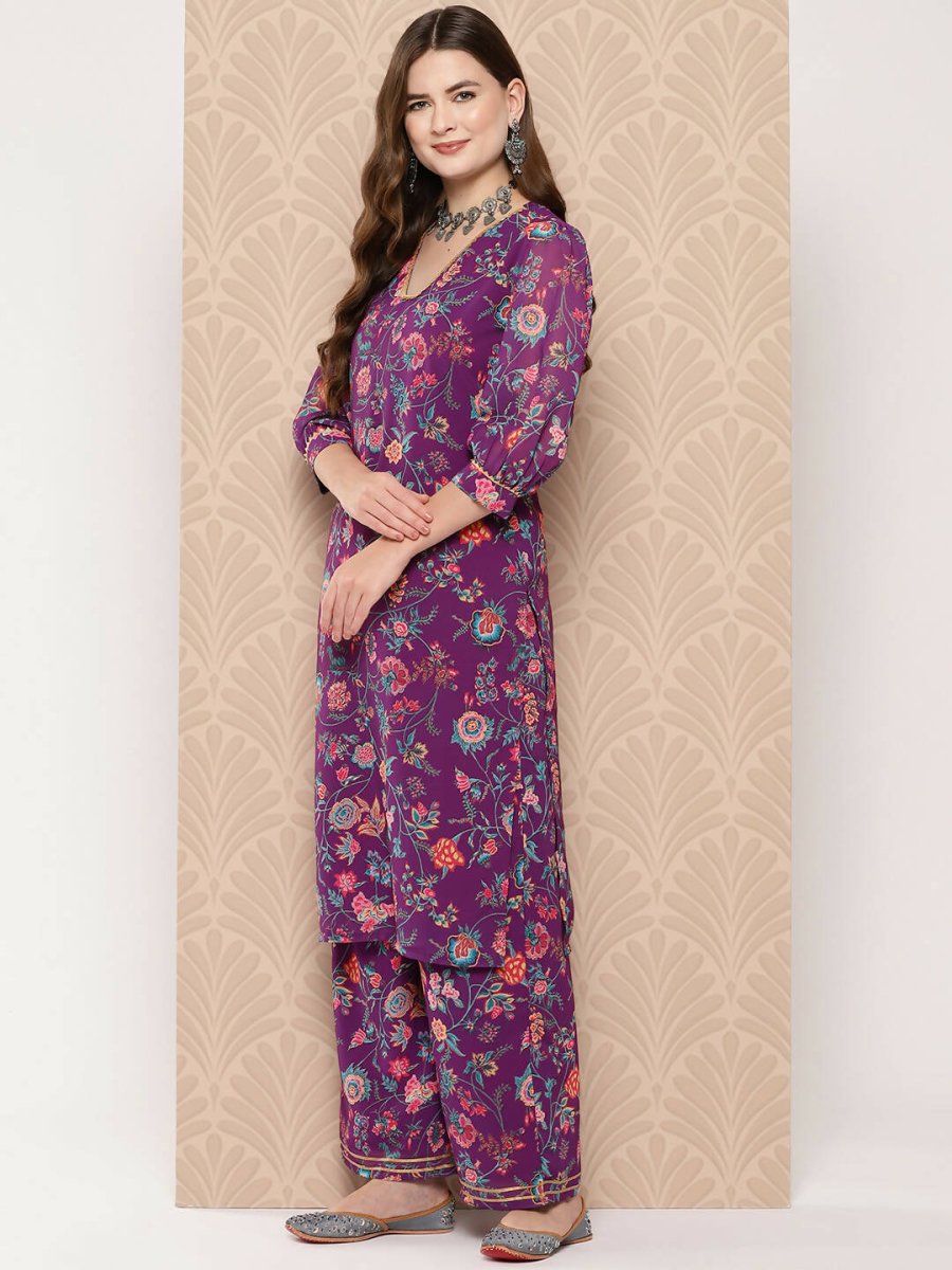 Ahalyaa Women's Traditional wear Kurta Set - Purple | Grocsy
