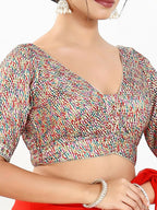 Joban Fashion Multi Mulberry Silk Padded Blouse With V Neck Elbow Sleeves | Grocsy