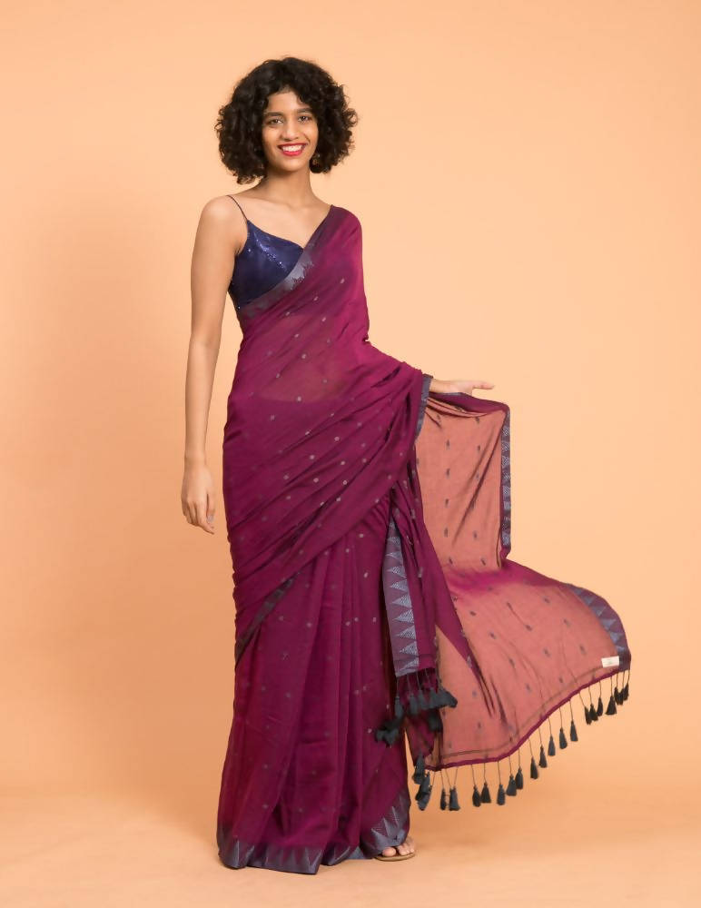 Suta Purple Grey Woven Design Saree With Tasseled Pallu | Grocsy
