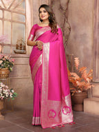 Anaita Dark Pink Banarasi Silk With Beautiful Gala Weaving Saree With Blouse | Grocsy