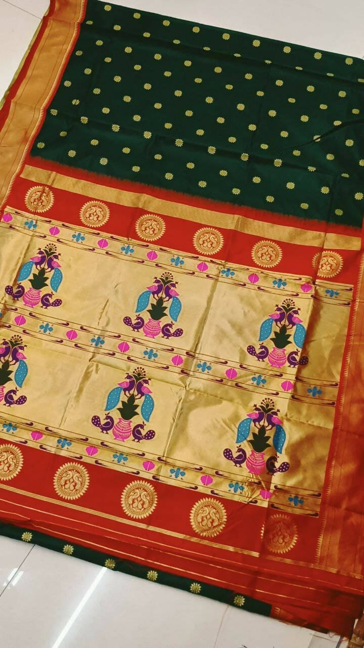 DEIANA'S Beautiful Designer Golden zari Soft Lichi Silk Saree - Green | Grocsy