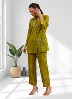 Joban Fashion Green Cotton, Linen Embroidered Readymade Cord Set | Grocsy