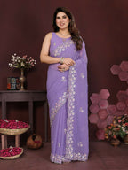 PR Fashion Lavender Georgette Embroidery Work With Embroidery Work Blouse Saree | Grocsy