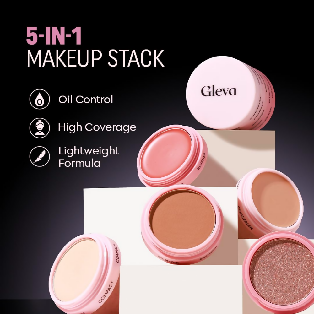 Gleva 5 In 1 Makeup stack Gleva 5 In 1 Makeup stack WIth Concealer, Bronzer, Blusher, Compact & Highlighter Smooth & Blendable Formula - Medium | Grocsy