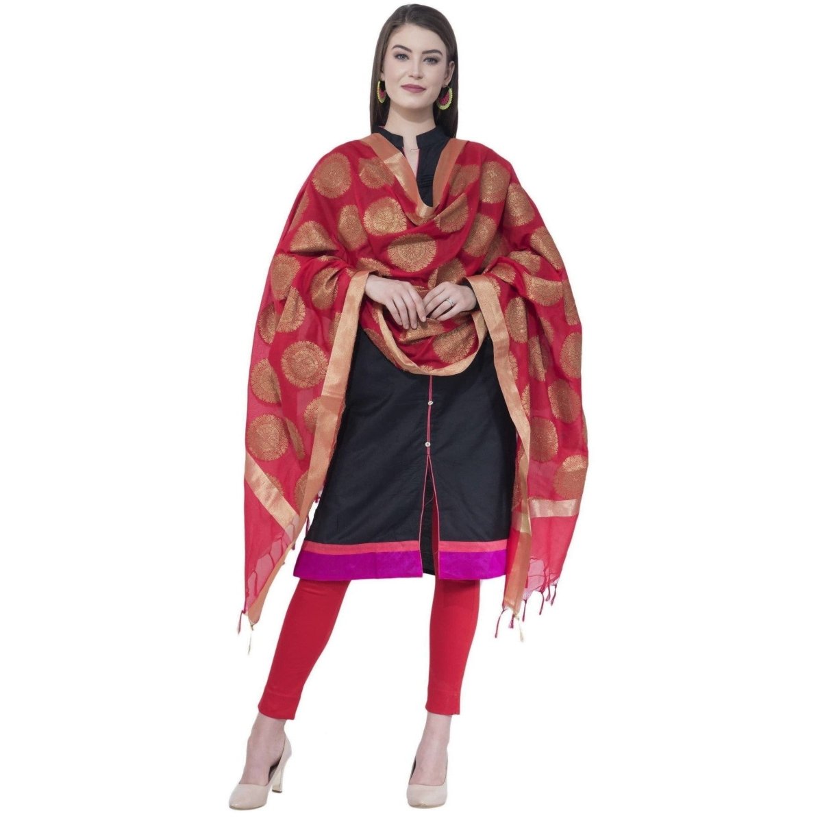 A R Silk Red Color VNS Big Gola Dupattas and Chunnis | Grocsy