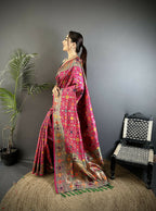 Joban Fashion Hot Pink Banarasi Soft Silk Woven Saree | Grocsy