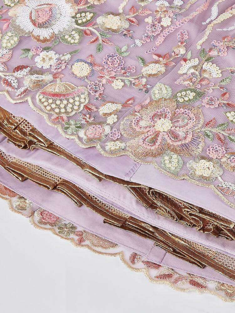 House of Panchhi Mauve Net Sequins And Thread Embroidery Lehenga Choli & Dupatta | Grocsy