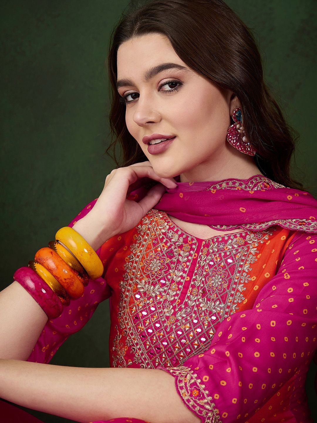 Sangria Floral Printed Zari & Sequinned Straight Kurta & Palazzo With Dupatta | Grocsy