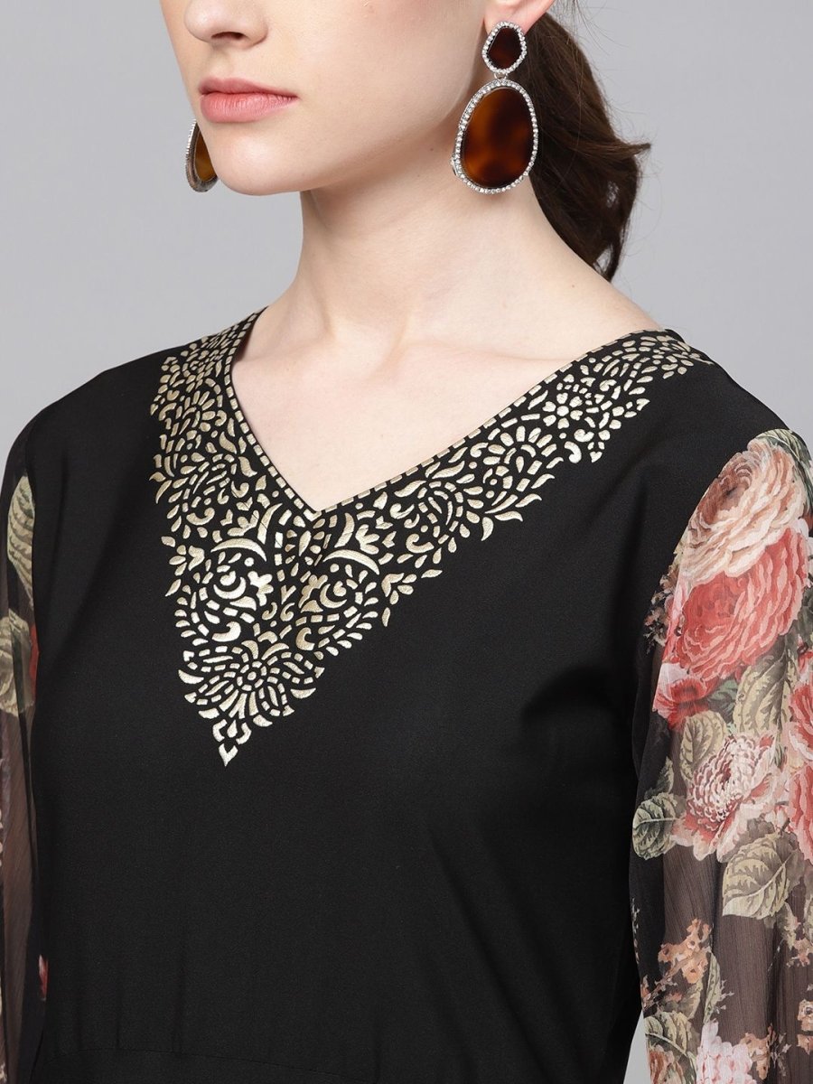 Ahalyaa Women's Black Crepe Dress | Grocsy