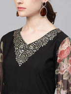 Ahalyaa Women's Black Crepe Dress | Grocsy
