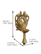 eCraftIndia Gold-Toned Handcrafted Antique Finish Diya with Bells Decorative Wall Hanging Showpiece | Grocsy