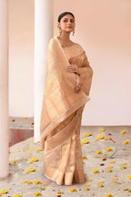 Joban Fashion Gold Banarasi Kora Tissue Pure Handloom Banarasi Silk Saree | Grocsy