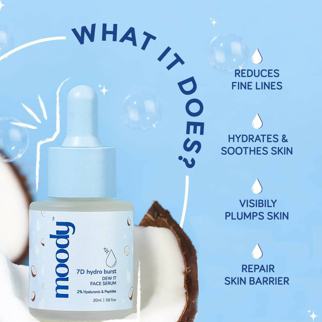Moody 7D Hydro Burst Face Serum with 2% Hyaluronic & Peptides | Grocsy